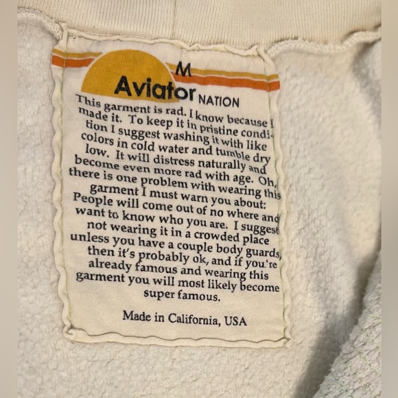 AVIATOR NATION 5 STRIPE ZIP-UP HOODIE / JACKET - VINTAGE WHITE - MEDIUM - Picture 4 of 9
